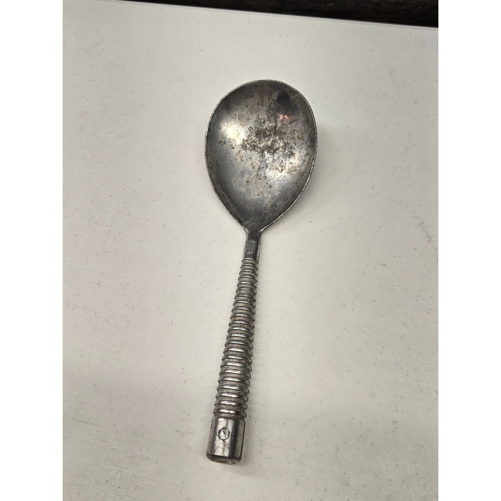 Vintage Cast Aluminum Ice Cream Scoop Ribbed Handle Silver Industrial Kitchen‎